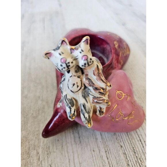 Blue sky heart cat two hearts kitten tea light candle holder vintage Heather gol - Picture 6 of 8
